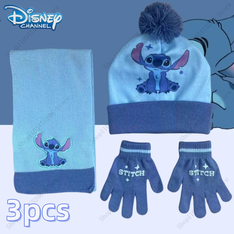 3 unids/set Disney Stitch Otoño e Invierno niños hielo y nieve Elsa bufanda de dibujos animados sombrero guante tres piezas cálido niño niña sombrero