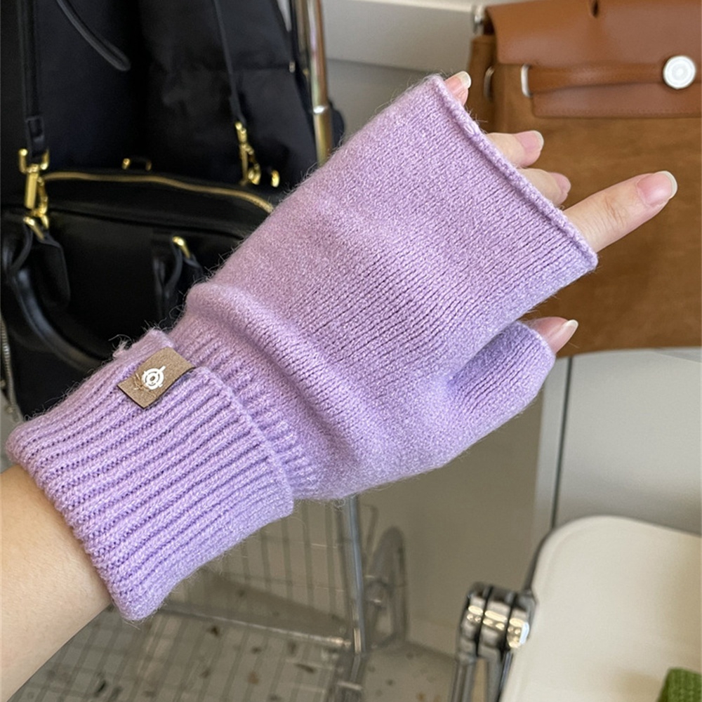 Unisex Long Half Finger Gloves Women's Unisex Winter Fingerless Mittens Solid Colour Goth Wool Hand Mittens Cosplay Accessories