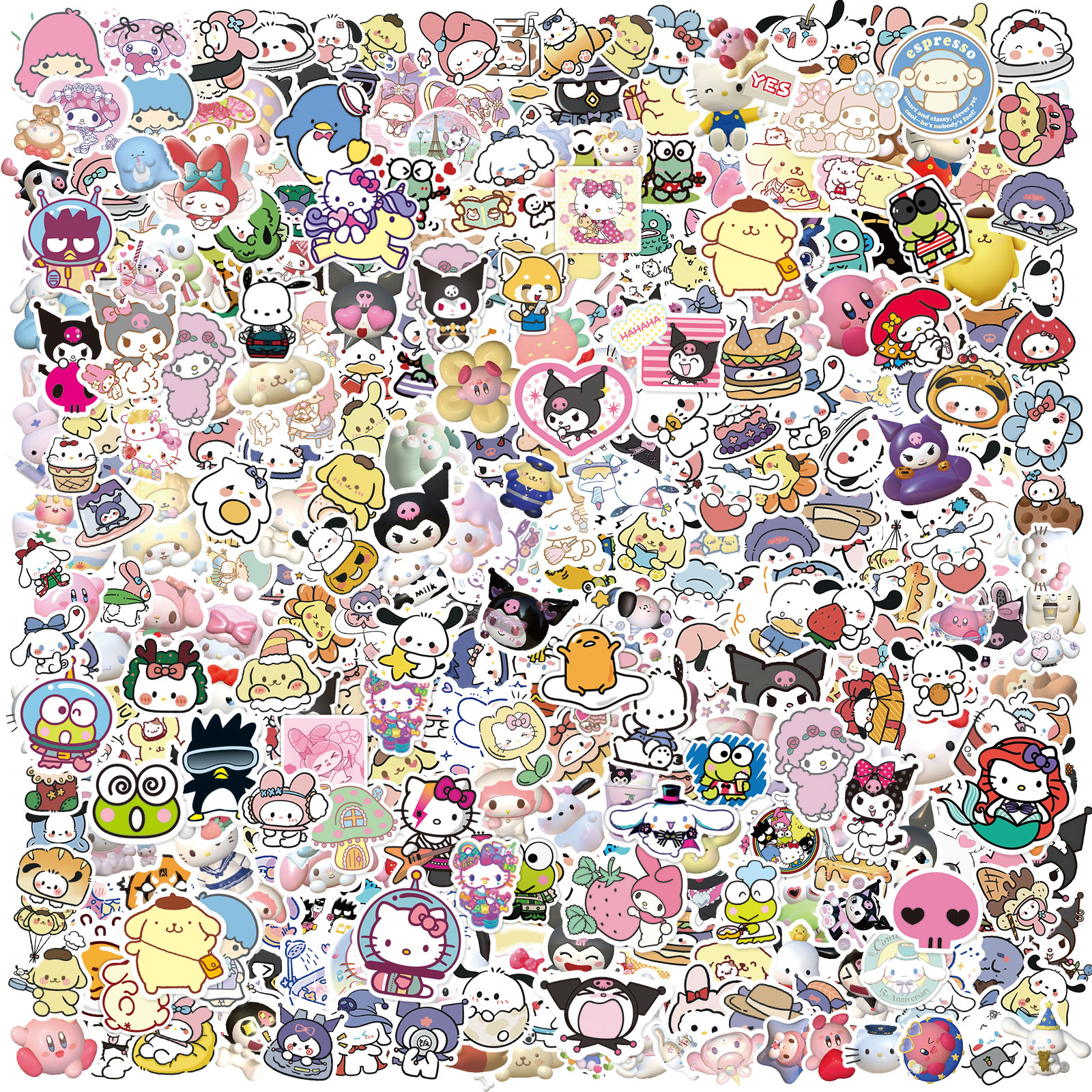 100/200/300 pçs kawaii sanrio kuromi adesivos olá kitty minha melodia diy portátil diário bonito dos desenhos animados decalques adesivos à prova dwaterproof água
