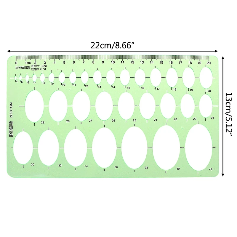 Nhựa Xanh Hình Bầu Dục Mẫu Hình Học Thước stencil Dụng Cụ Đo Học Sinh Nóng Bỏng