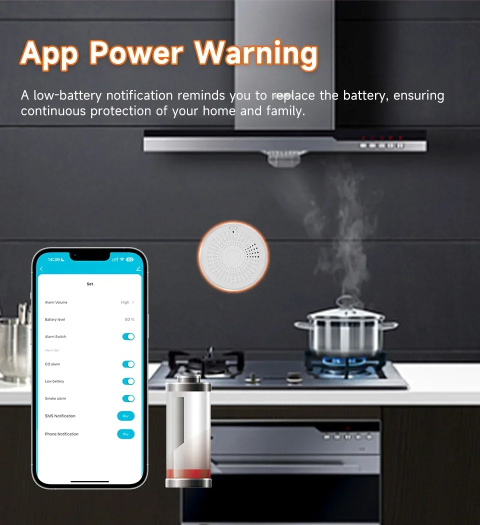 Tuya Zigbee 2 In 1 Version Intelligent carbon monoxide and smoke detector, smart home gas leakage alarm