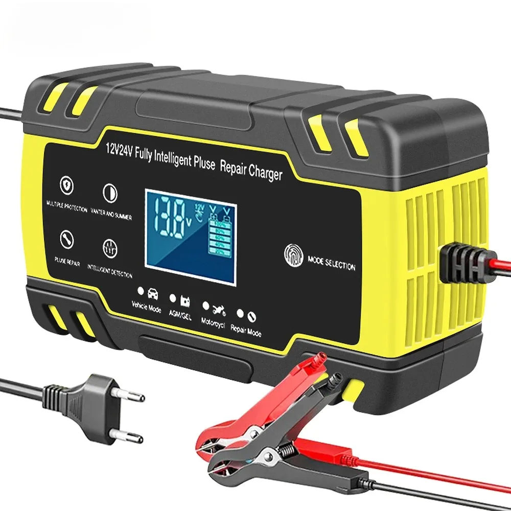 Cargador de batería de coche 12V 24V reparación de pulso pantalla LCD carga rápida inteligente AGM cargador de plomo-ácido de GEL de ciclo profundo para motocicleta automática