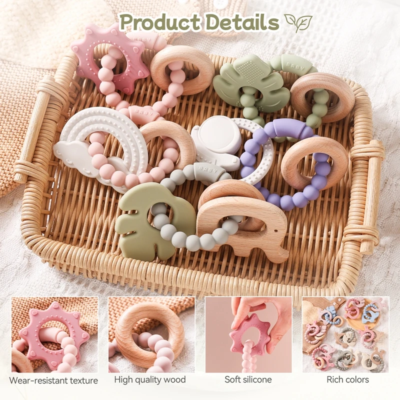 1Pc 아기 실리콘 Teether 장난감 BPA 무료 실리콘 팔찌 잎 젖니가 남 장난감 신생아 선물 장난감에 대 한 나무 반지 간호 치아