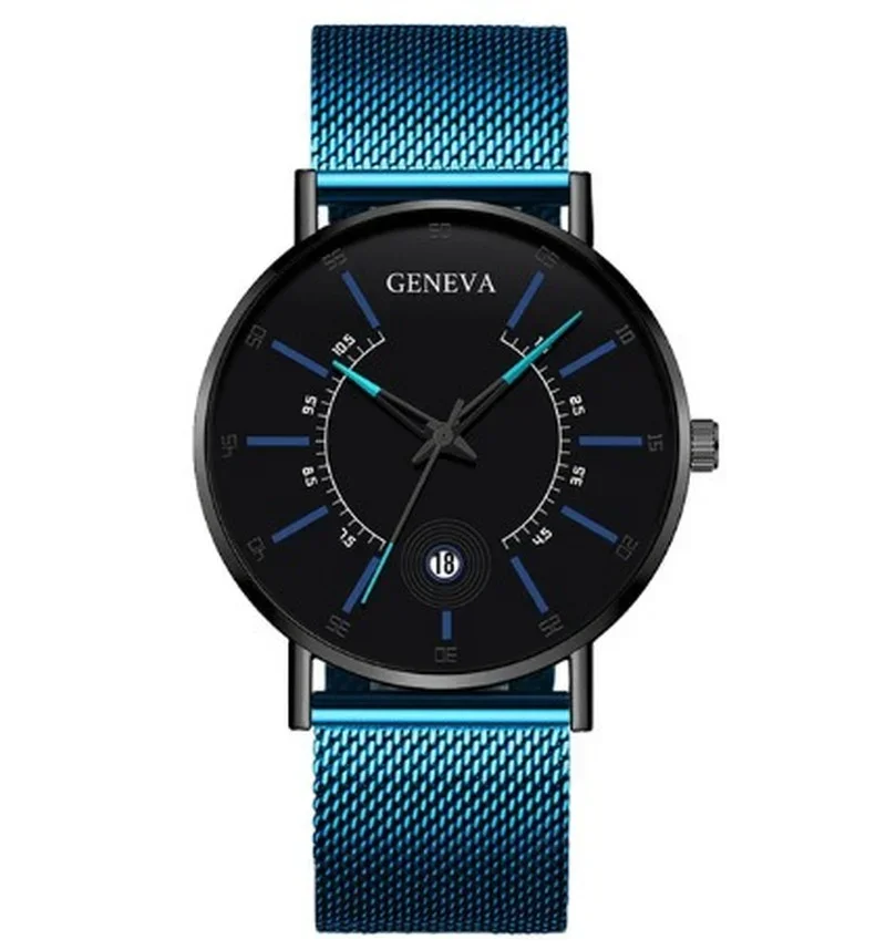 Reloj deportivo con calendario para hombre y mujer, cronógrafo de cuarzo con correa de malla de acero inoxidable, resistente al agua, pulsera de lujo a la moda