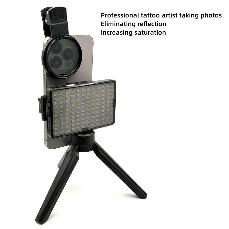 120 LED réduit la lumière de remplissage réfléchissante des tatouages avec 52mm Cpl pour lentille de téléphone portable filtre polarisant circulaire Compatible avec tout téléphone