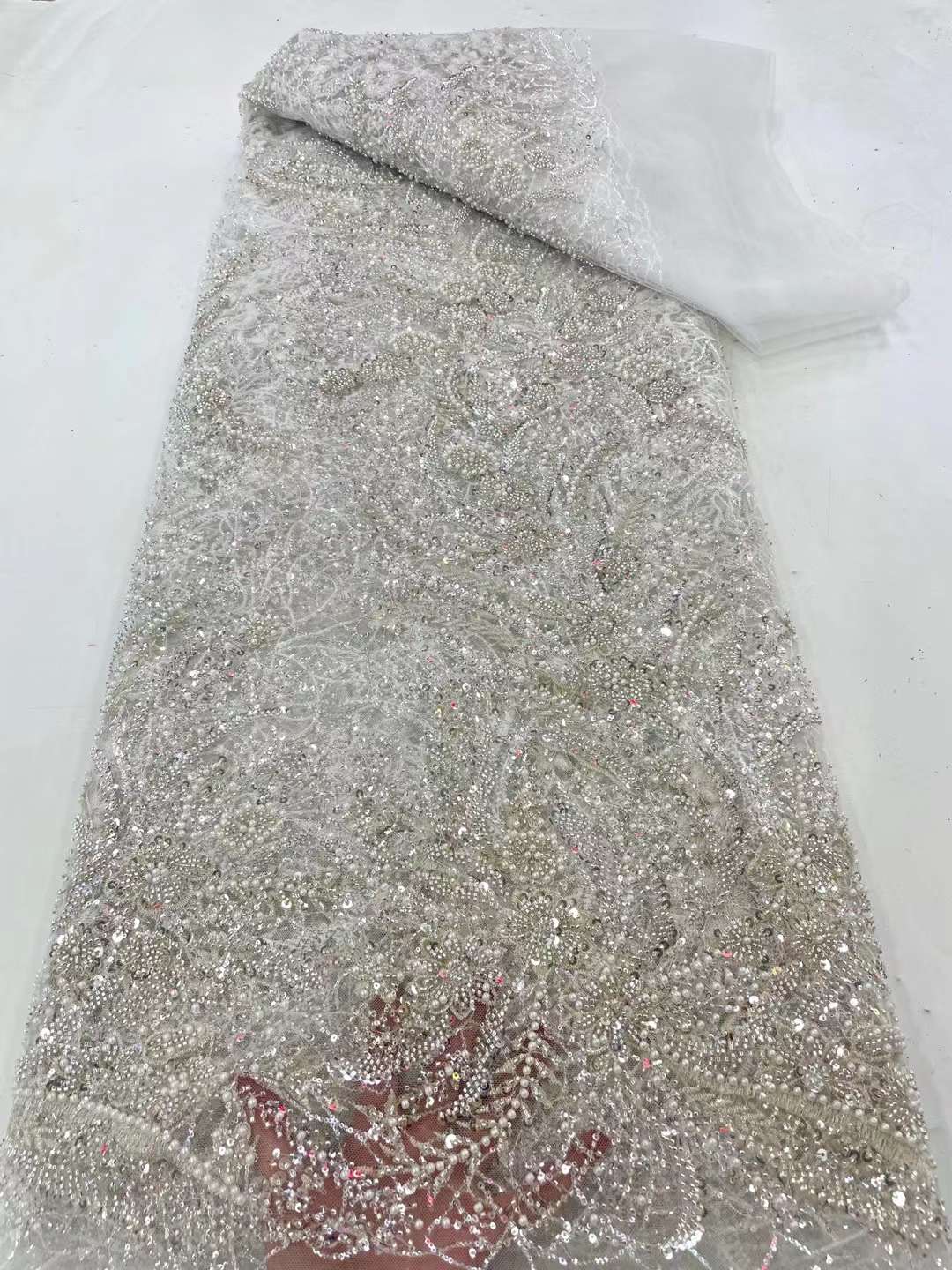 White African Beads Groom Tulle lace Fabric 2023 High Quality Sequins Embroidery French Tulle Laces For Nigeiran Party Dress