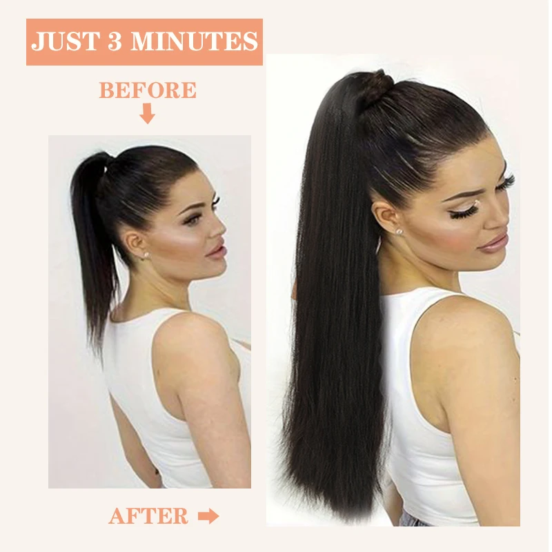 Extensión de cola de caballo sintética, cola de caballo con lazo para el cabello, pelo trenzado largo Yaki liso, cola de caballo trenzada DIY para mujer, vida diaria
