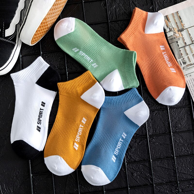 5 pares de calcetines deportivos finos de verano para hombre, calcetines náuticos con letras transpirables y cómodos, calcetines cortos absorbentes de sudor a la moda