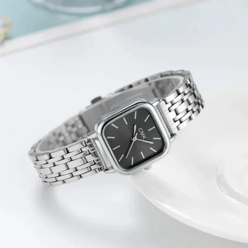 Reloj de pulsera de acero inoxidable Para Mujer, Relojes de temperamento minimalista a la moda, reloj de pulsera de cuarzo cuadrado pequeño, Relojes Para Mujer