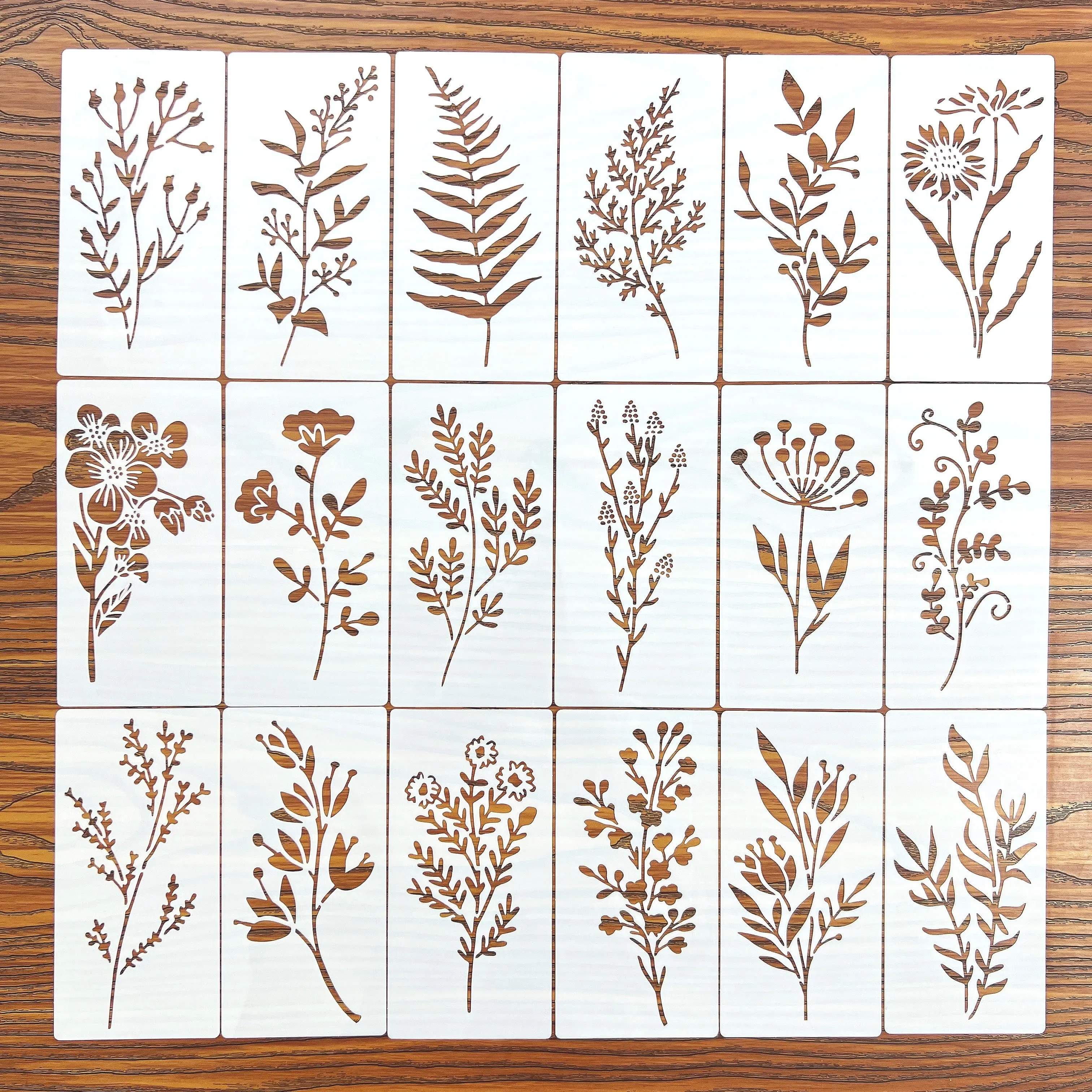 **18 stencil per pittura floreale fai da te, modelli in plastica riutilizzabili per legno, tessuto, carta - Vernice spray e forniture artigianali per graffiti