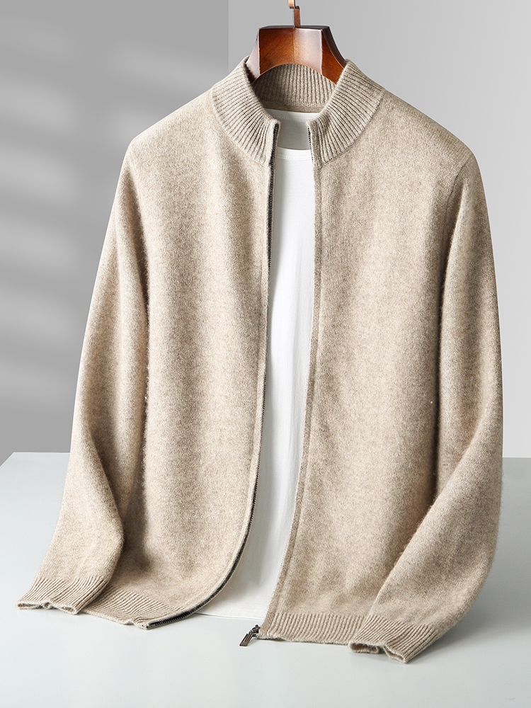 Escolha de alta qualidade dos homens com zíper lã cardigan camisola caxemira outono inverno grosso inteligente casual 100% lã merino malhas topos