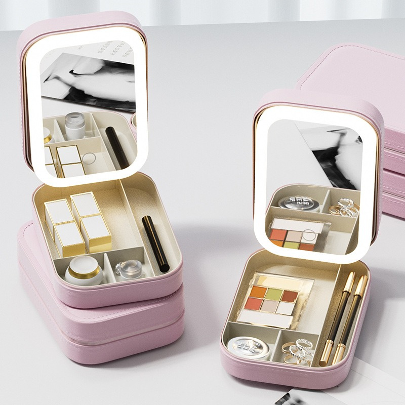 Custodia cosmetica Smart LED con borsa per trucco da viaggio a specchio Piccola custodia per trucco per estetista femminile carina per prodotti per la cura della pelle per le donne
