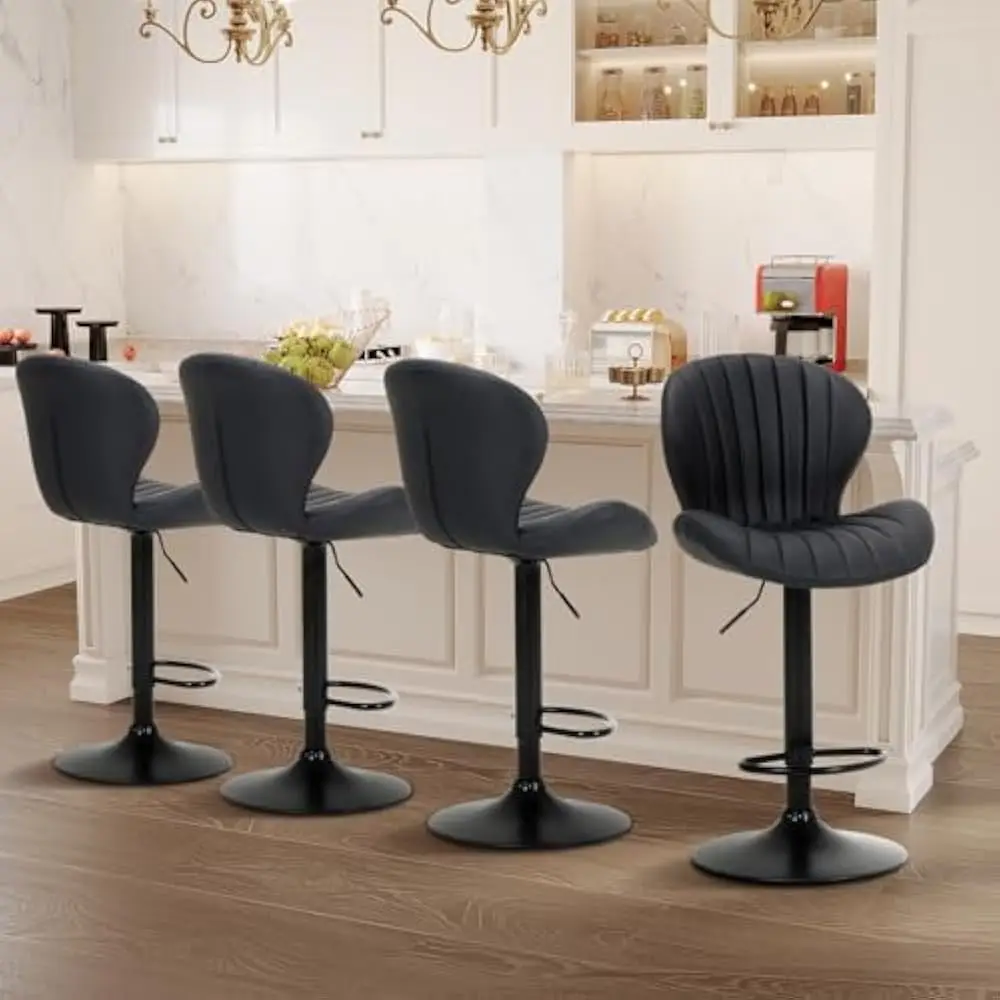 Bar Stools Set of 4, Swivel Bar Chairs, Adjustable Faux Leather Upholstered Barstools Counter Height with High Backrest