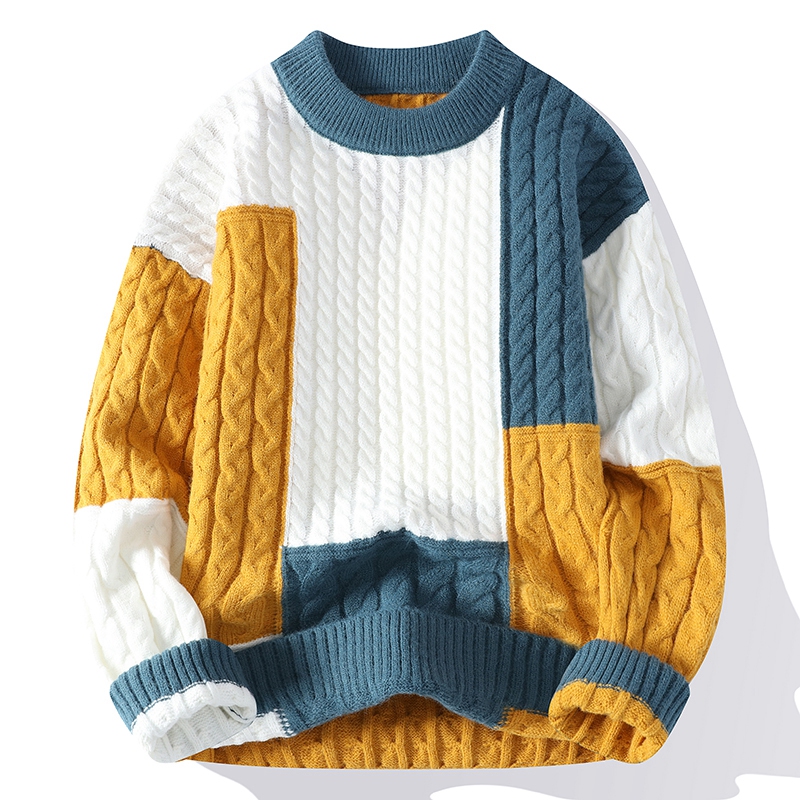 Nueva moda Primavera Invierno, suéter suelto de retales, ropa de calle para hombres, suéteres casuales de alta calidad para hombres, jerséis de punto cálidos para hombres