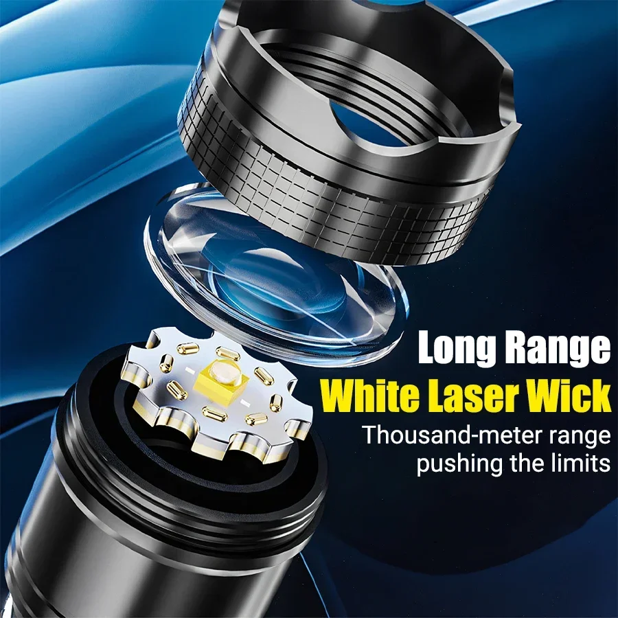 Superhelle LED-Taschenlampen, leistungsstarke wiederaufladbare Batterie, Display-Taschenlampe, taktische Zoom-Taschenlampe, Outdoor-Camping, Angellampe