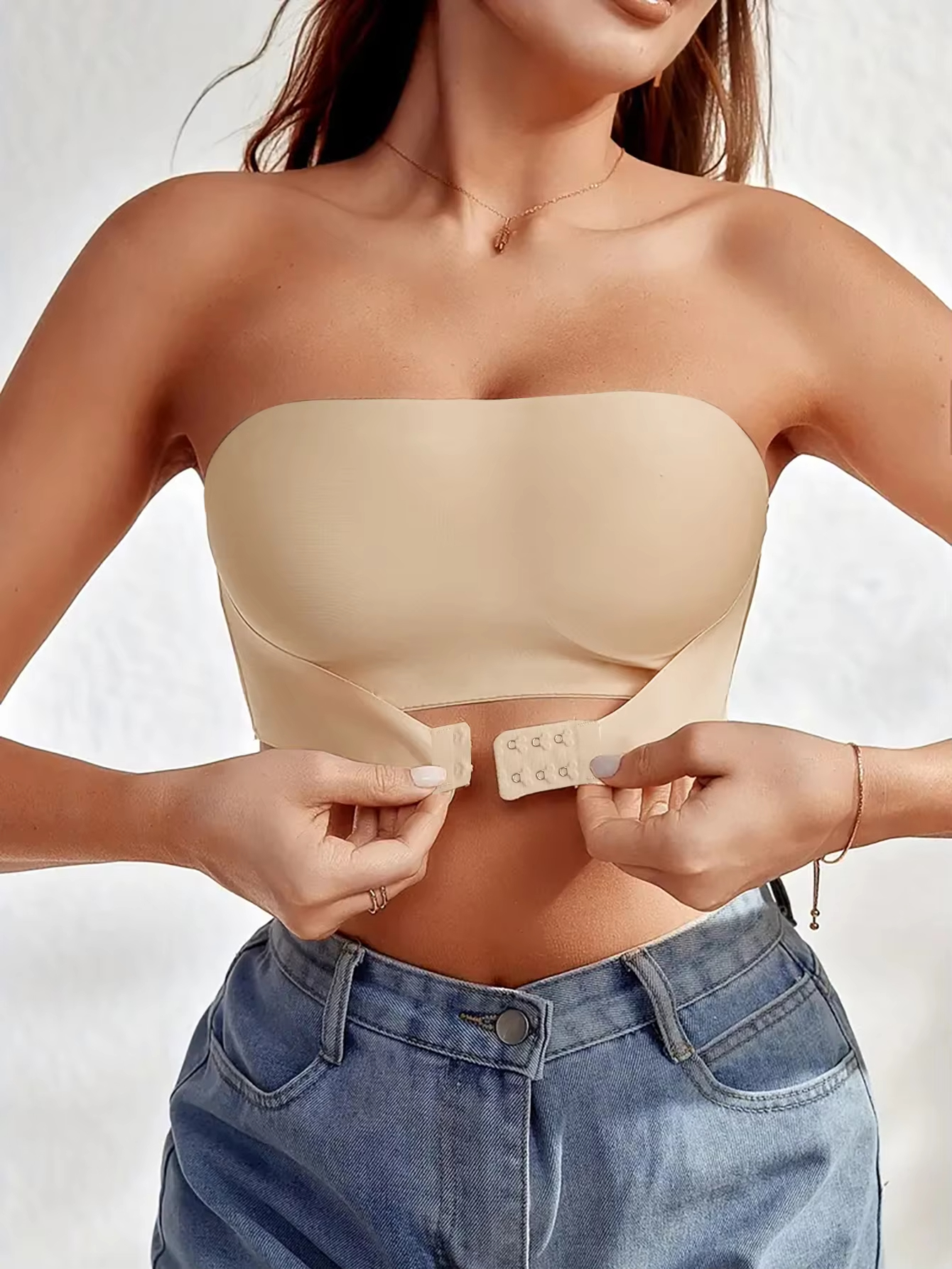 Sutiã feminino sem alças, sem acolchoamento, sem costura, botão frontal, roupa íntima confortável e suave