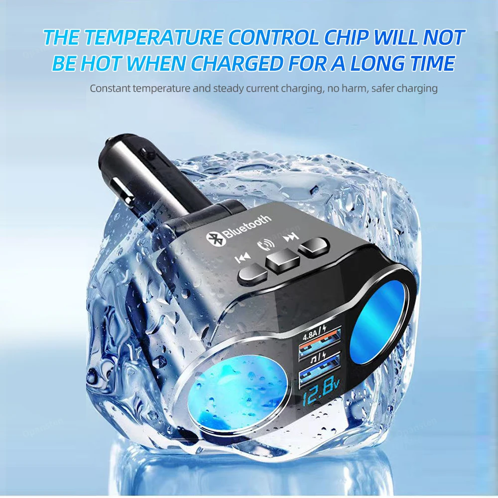 Isqueiro do carro divisor carregador duplo usb qc 3.0 carga rápida 12v auto transmissores fm bluetooth soquetes de chamada mãos-livres