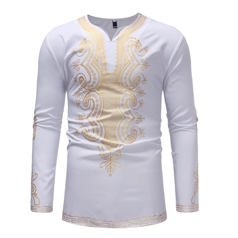 Camisa africana de manga larga para hombre, estampado irregular, camisetas de moda Dashiki, camiseta tradicional musulmana, ropa árabe, otoño