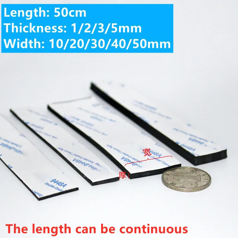 Tira de borracha de silicone preta junta de vedação autoadesiva anti-skid absorção de choque tira de vedação espessura 1/2/3/mm comprimento 50cm