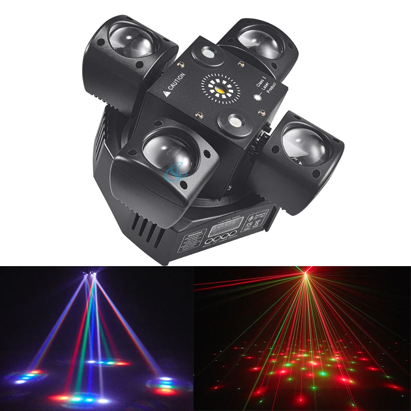 LED 48W สี่แขน Moving Head Light Beam + เลเซอร์ + Strobe 3in1 Stage Effect Disco DJ โคมไฟ DMX สําหรับปาร์ตี้บาร์คลับ