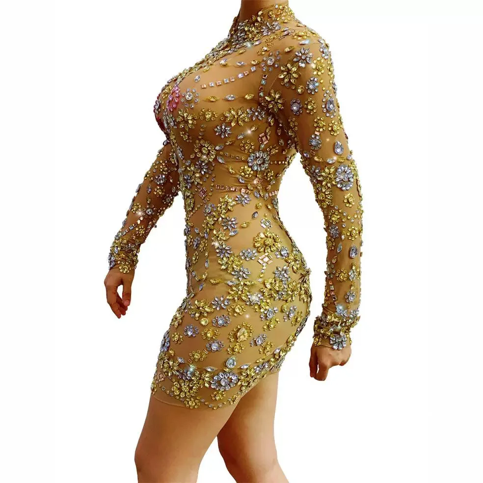 2025Neues Modell, modisches Diamant-Perlen-Mesh-Kleid – kurzes Abendkleid mit schmaler Passform für Bühnenauftritte und Geburtstagsfeiern (123 Chars)