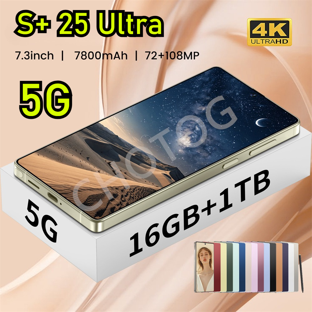 Nieuwe S + 25 Ultra Smartphone 2025 Originele 7.3HD Mobiele Telefoon Leeuwebek 8 Gen3 Android 14 Mobiele telefoons 4G 5G Dual SIM Mobiele Telefoons