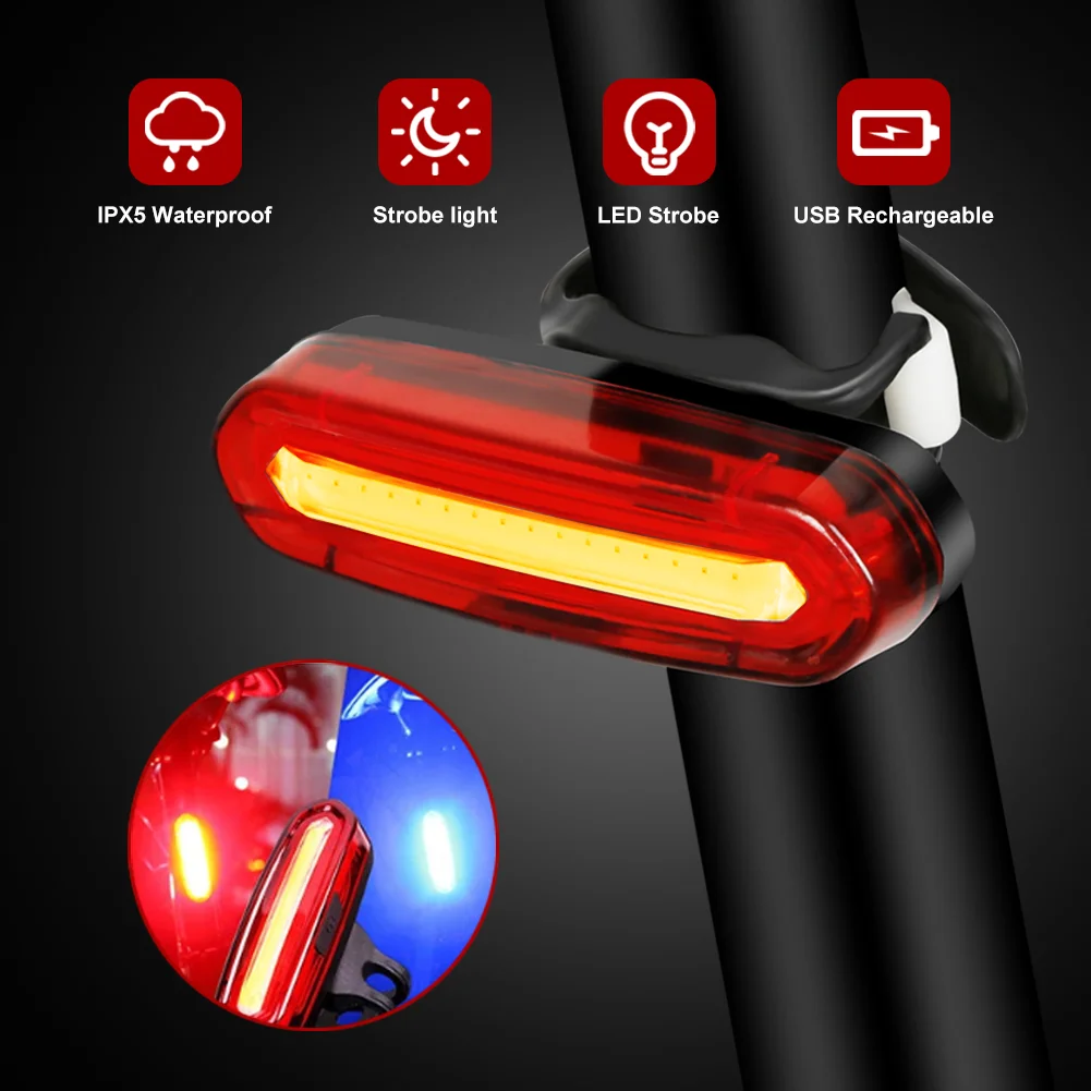 Fanale posteriore per bicicletta MTB Luce rossa Luce posteriore per bici Ciclismo Lampada di sicurezza riscaldante USB ricaricabile Luce per bici a LED Accessori per bici