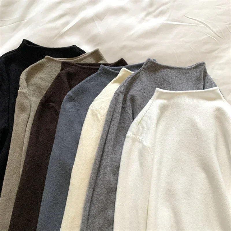 2025 frauen Rollkragen Gestrickte Pullover Solide Pullover Harajuku Koreanische Weiche Warme Strickwaren Herbst Winter Mode Schlank Jumper Tops
