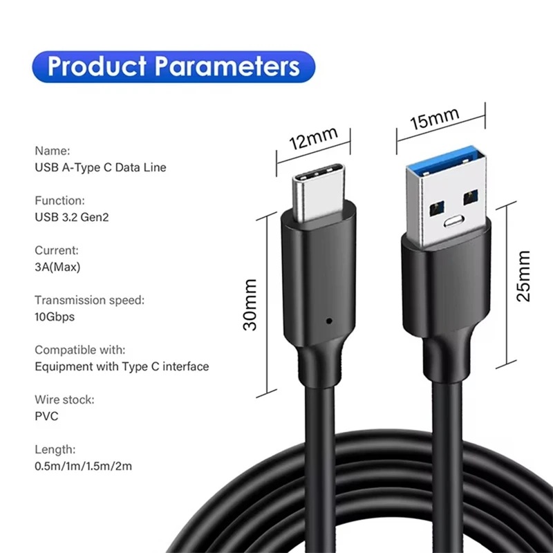 USB Type C Cable USB 3.0 to USB C Fast Charging Wire Data Transfer SSD Hard Disk Cable USB 3.2 10Gbps 60W for Xiaomi Samsung S21