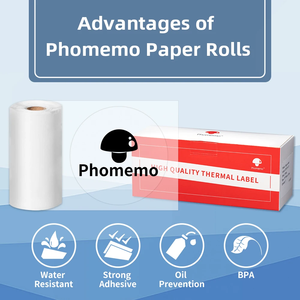 Phommemo M110/M200/M220 etichetta autoadesiva multiuso in carta termica quadrata per etichetta con codice a barre, Logo fai da te, etichetta in barattolo
