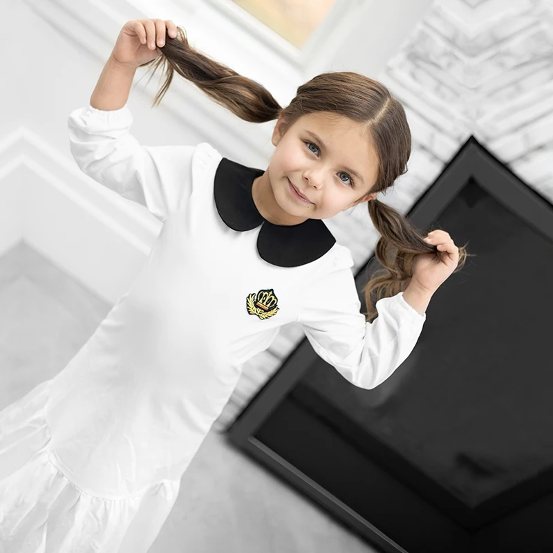Ali Plus SS25 Shabbos pijama branco e preto meninas meninos bebê criança lounge robe com coroa vermelha bordada