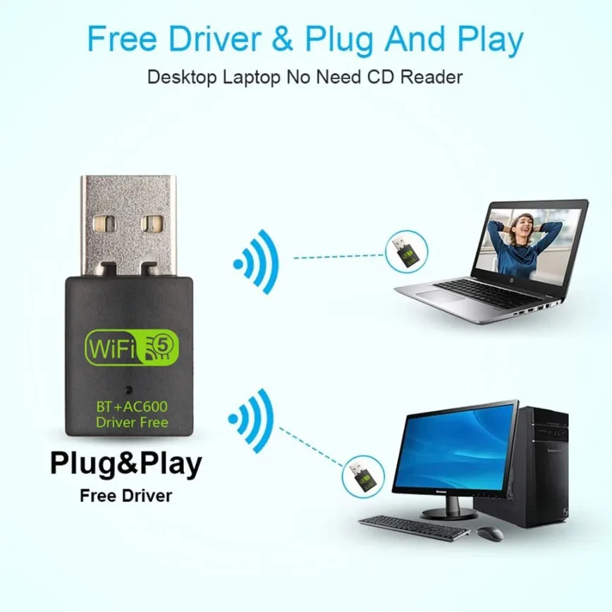 2 в 1 USB WiFi Bluetooth-адаптер 600 Мбит/с двухдиапазонный 5G/2,4G USB Wi-Fi-адаптер USB Bluetooth-адаптер Беспроводная сетевая карта для ПК