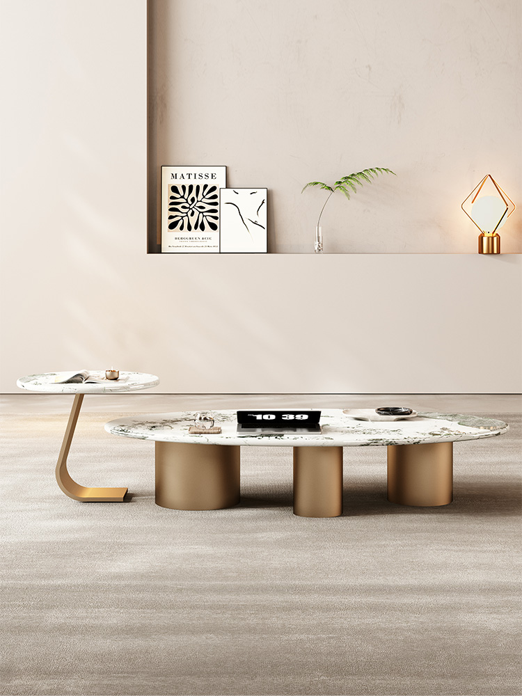"Premium Pandora natuursteen salontafel - Franse luxe handgemaakte kunst middentafel voor modern lounge decor"