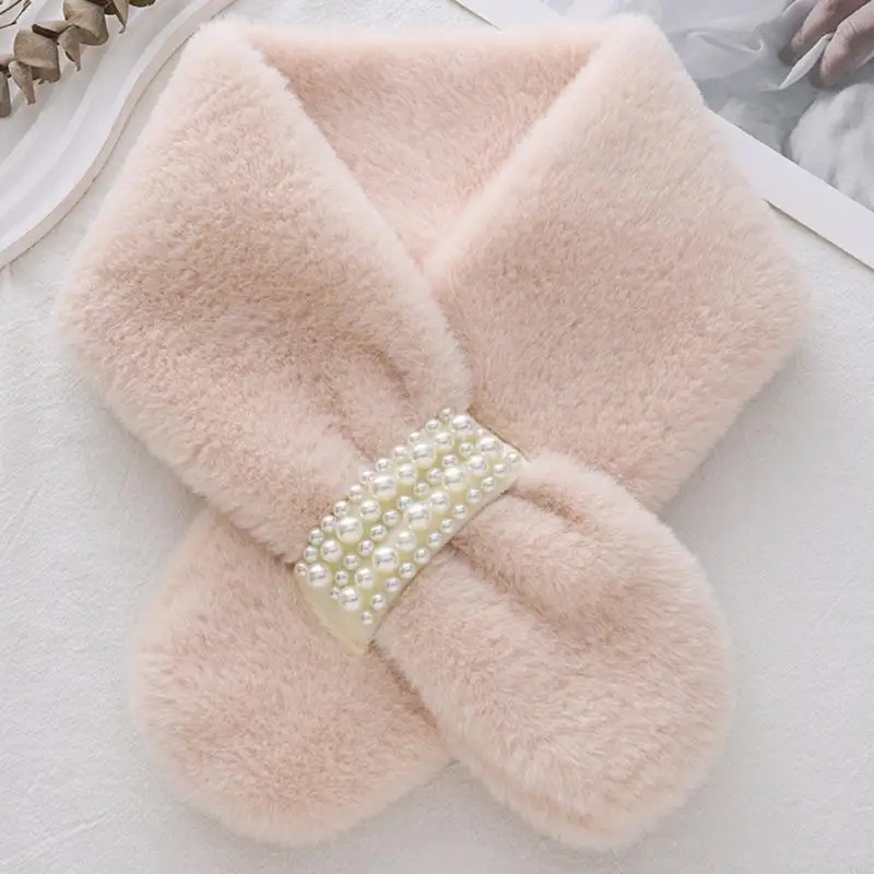 49ME bufanda con hebilla cruzada perlas que combina con todo, bufanda peluda para mujer, bufandas invierno cálidas y a