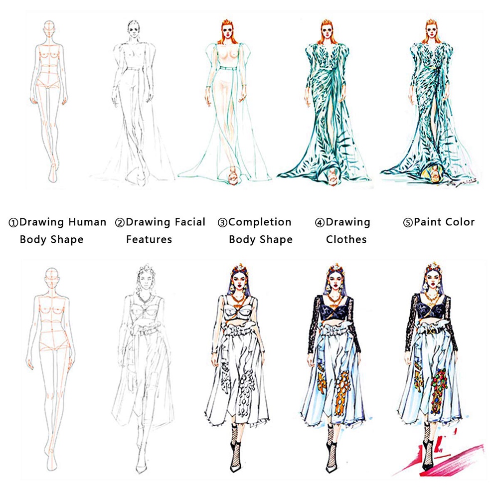 Reglas de ilustración de moda, plantillas de bocetos, regla de costura, patrones humanoides, diseño, medición de ropa, combinación