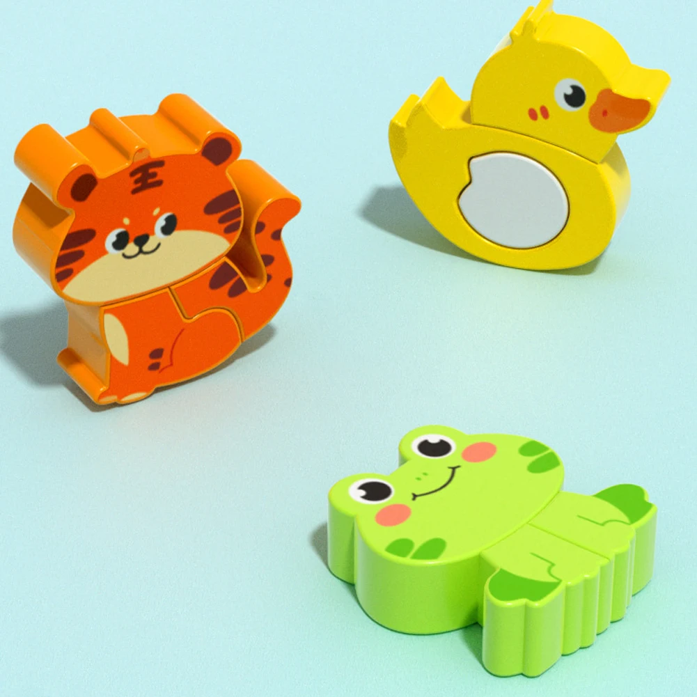 4-em-1 brinquedos de madeira 3d quebra-cabeça de madeira dos desenhos animados animais cognitivo quebra-cabeça aprendizagem precoce brinquedos educativos para crianças presente