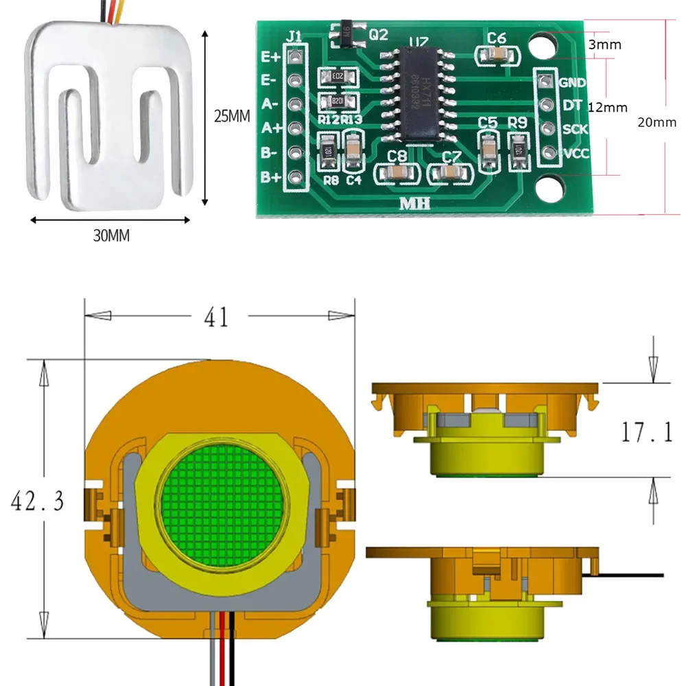 50kg Load Cell 50kg Weighing Sensor Half-bridge Strain Gauge Human Body Scale Weight Sensor for Arduino