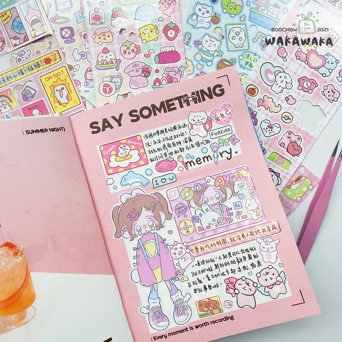 Kawaii สัตว์ Deco สติกเกอร์สําหรับสมุดภาพเครื่องเขียน DIY วัสดุตกแต่งสติกเกอร์การ์ด Daily Journal