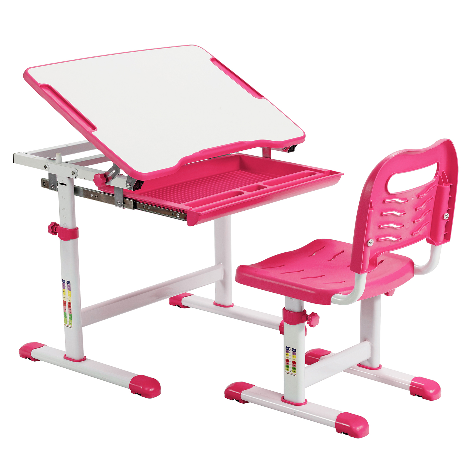 GOFLAME Kids Desk & Chair Set, Height Adjustable Study Table with Tilting Tabletop, Large Pull-out Drawer & Metal Hook
