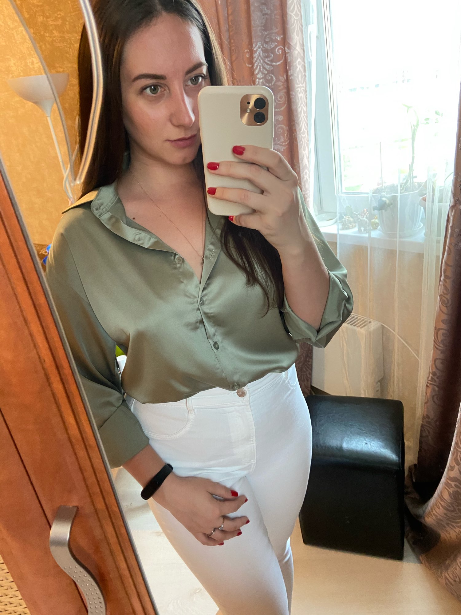 Thời Trang Mùa Thu Nút Lên Satin LỤA Áo Sơ Mi Vintage Áo Nữ Trắng Nữ Tay Dài Nữ Rời Đường Áo Sơ Mi 11355