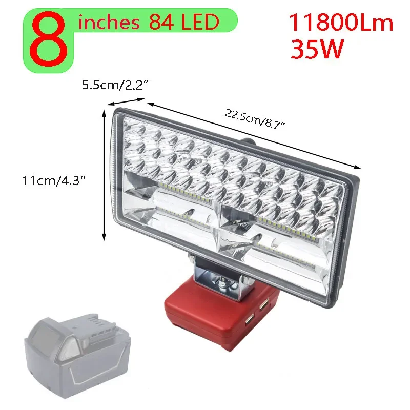 8 Inch Car LED Working Lights Flashlights Electric Torch Spotlight USB Power Bank For Milwaukee 18V Li-ion Battery High Low Beam