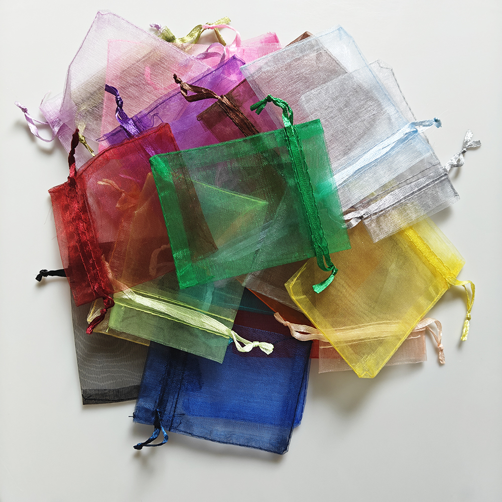 25/50/100 pçs saco de presente de organza multicolorido bolsas com cordão para doces saco de jóias embalagem sacos de presente de casamento saco de organza