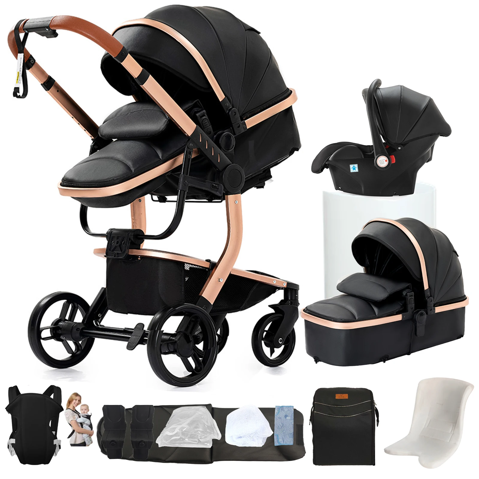 Passeggino per neonati ultraleggero Carrello per neonati Attrezzatura per neonati Passeggino 4 in 1 Carrozzina da viaggio ad alto paesaggio Passeggino per seggiolino auto stile Doona