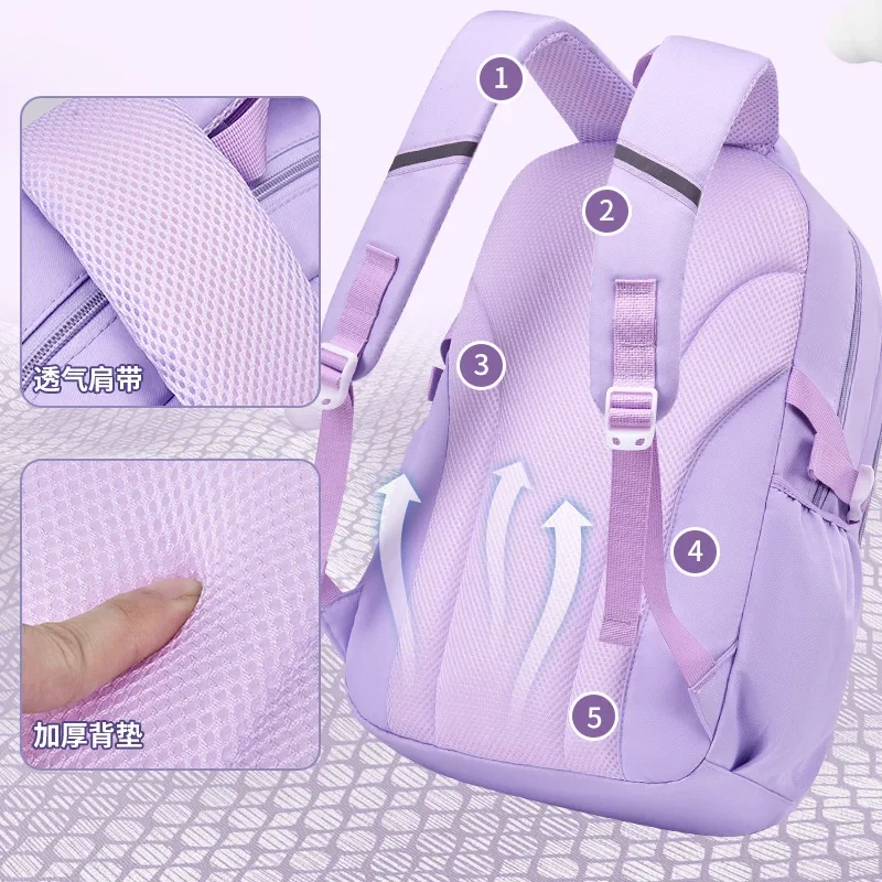 Ergonomic Lightweight and Load Reducing Backpack for Girls Waterproof Breathable Multi-layer Large Capacity Elementary School