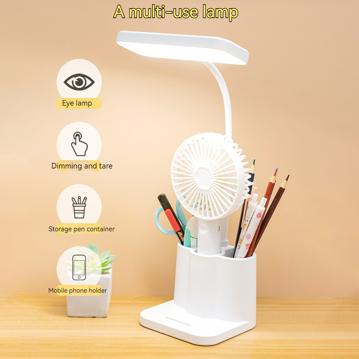 USB LED Eye Protection Table Lamp, Lâmpada de leitura do livro, luz noturna para o quarto, cabeceira, estudo, dormitório, estudante universitário, 3 cores