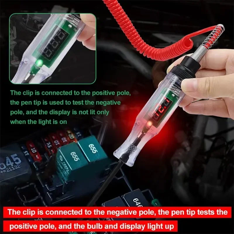 Probador de voltaje de circuito digital para automóviles y camiones 6V 12V 24V con pantalla LED Sonda de diagnóstico automático y herramienta de reparación de medición