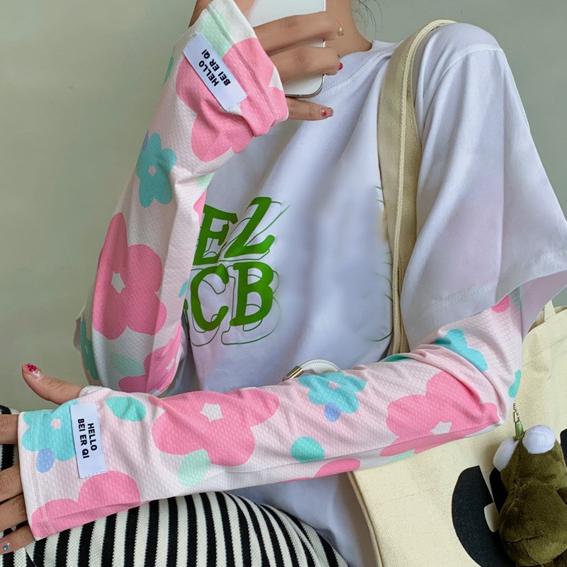 Дышащий рукав из ледяного шелка, Обложка с цветком, рукава от солнечных ожогов, модные женские нарукавники для езды на велосипеде с защитой от УФ-лучей, свободные перчатки