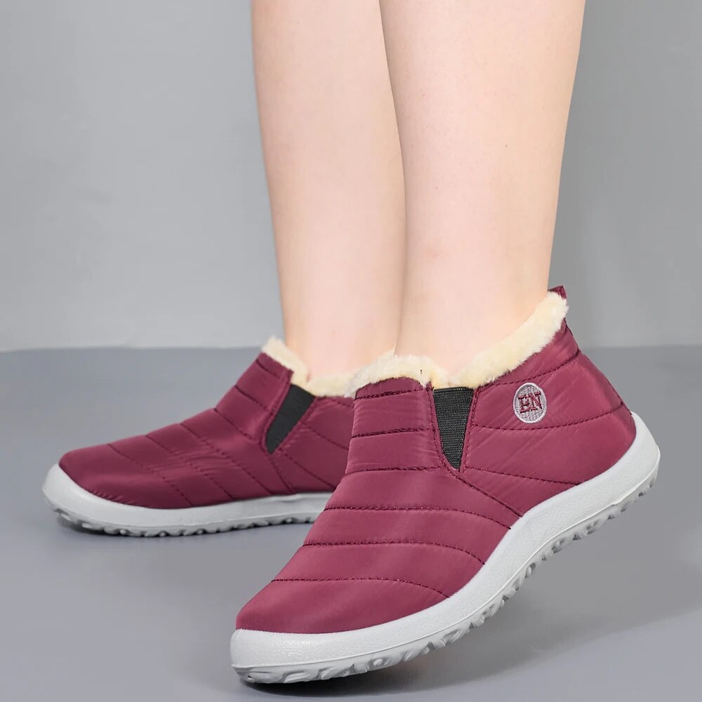 Botas femininas de inverno à prova d'água botas de neve casuais botas ankel plus size sapatos de algodão de pele quente de pelúcia