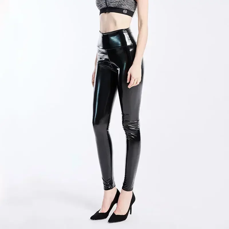 Sexy Sáng Bóng Da PU Quần Legging Dây Kéo Trở Lại Câu Lạc Bộ Đảng Dày/Đen/Đẩy Lên/Cao Cấp gương Phản Chiếu Da