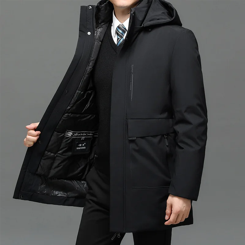 Jaquetas com capuz dos homens casuais outwear longo parkas novo outono inverno quente à prova dwaterproof água parkas casaco 2 peças parkas de inverno